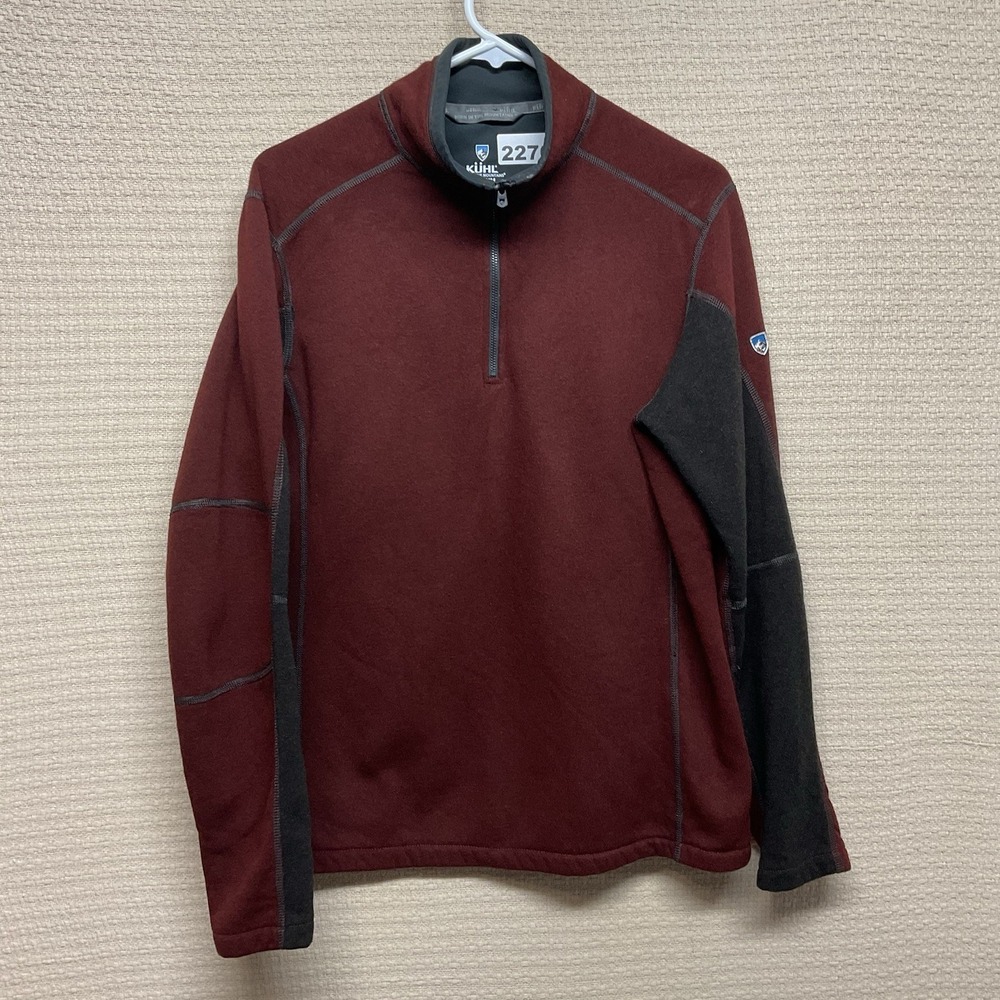Kuhl Men's Sz M‎ Gray Burgundy Quarter Zip Pullover Sweater Sherpa Lined